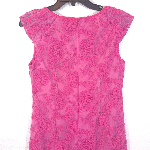 ADRIANNA PAPELL Eyelet Boho Overlay Fuchsia Dress - Picture 10 of 13